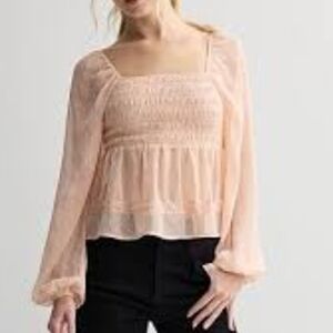 love, Fire Light Peach Smocked Blouse